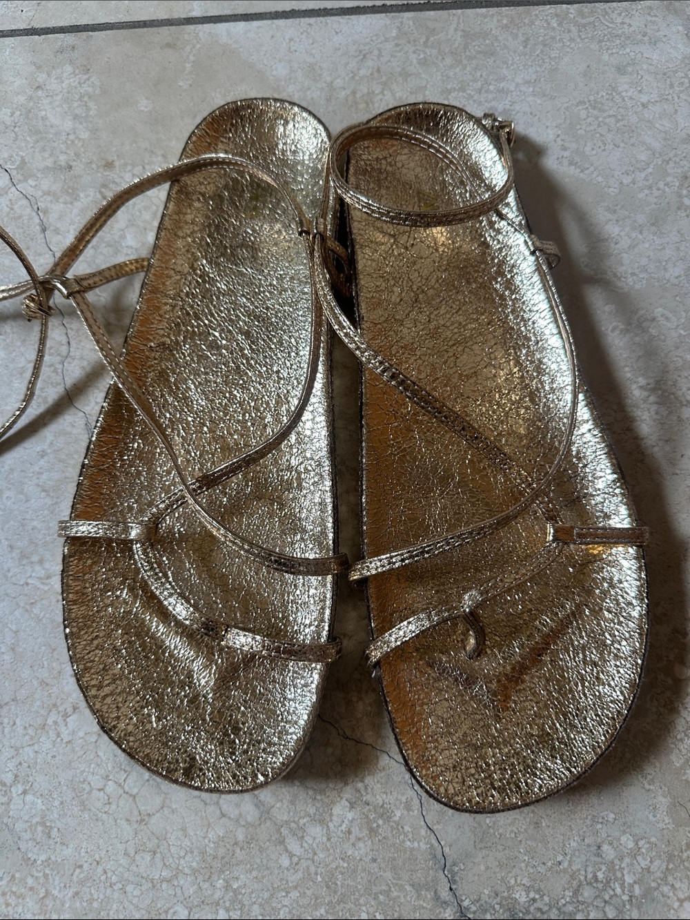 Zara Metallic Gold Strappy Women's Sandals